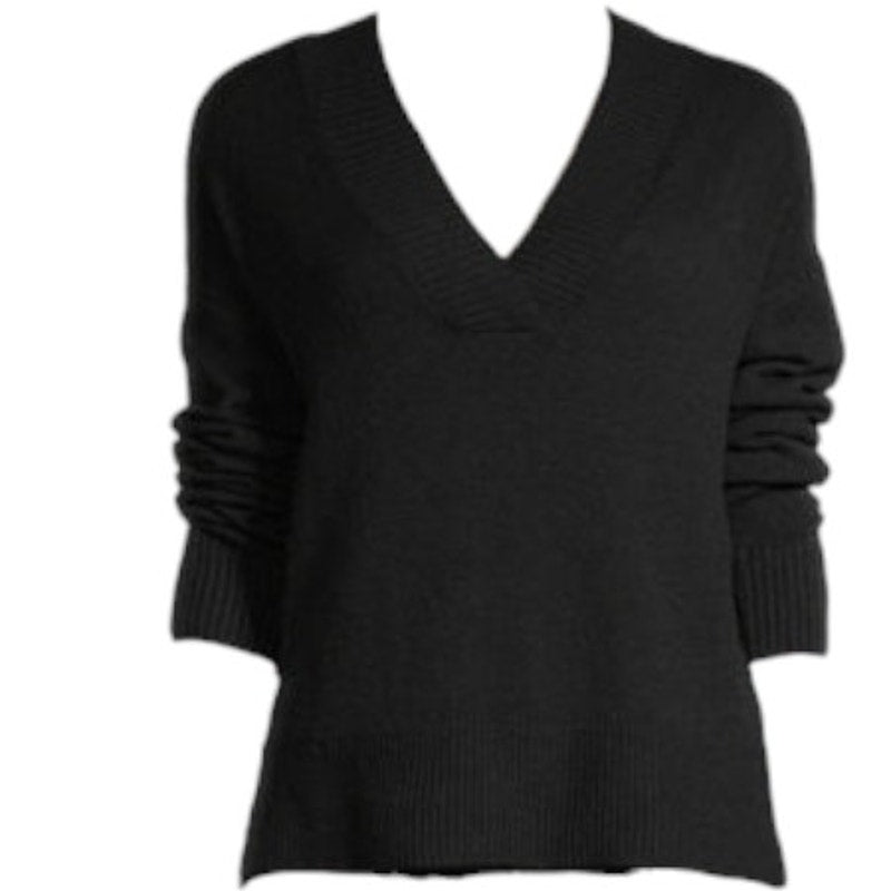 a.n.a A New Approach, Womens V-Neck Long Sleeve Pullover Sweater, Black, S (4-6)