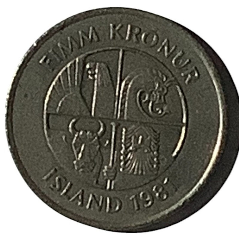 Iceland 5 Kronur Coin | Dragon Dreki | Dolphin | 1981