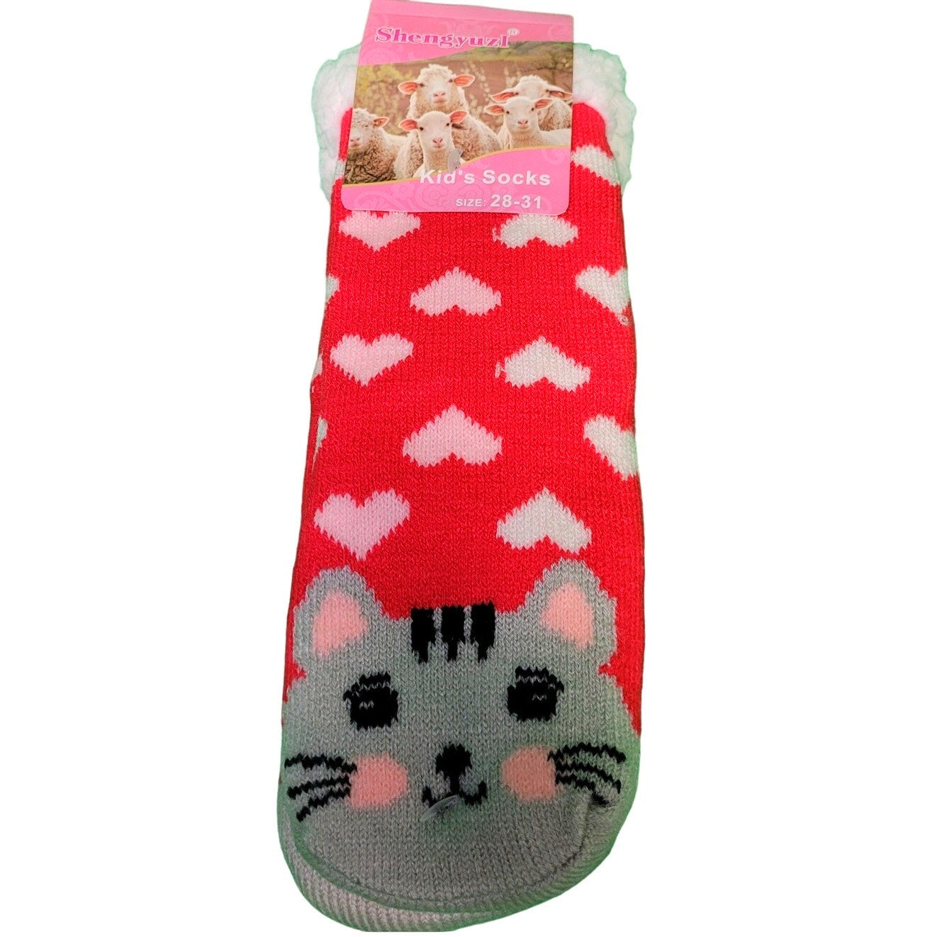 Cat Gripper Socks, U.S. Kids Size 11-Youth 1, Fleece Socks, Gripper House Socks