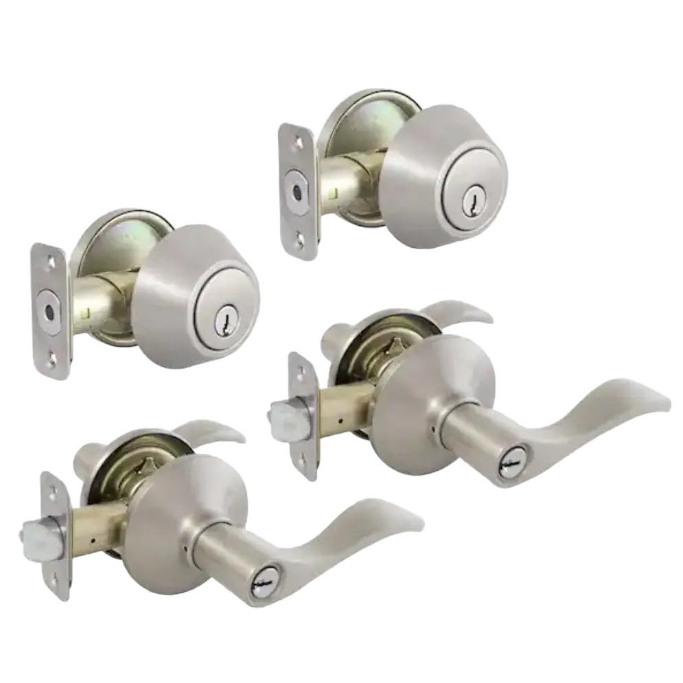 Defiant Naples Satin Nickel Single-Cylinder Project 2-Pack, Deadbolts & Levers