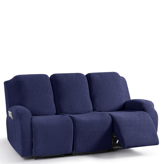 Furniture Recliner Sofa Slipcovers, Stripe Jacquard, (3 Seater, Dark Blue)