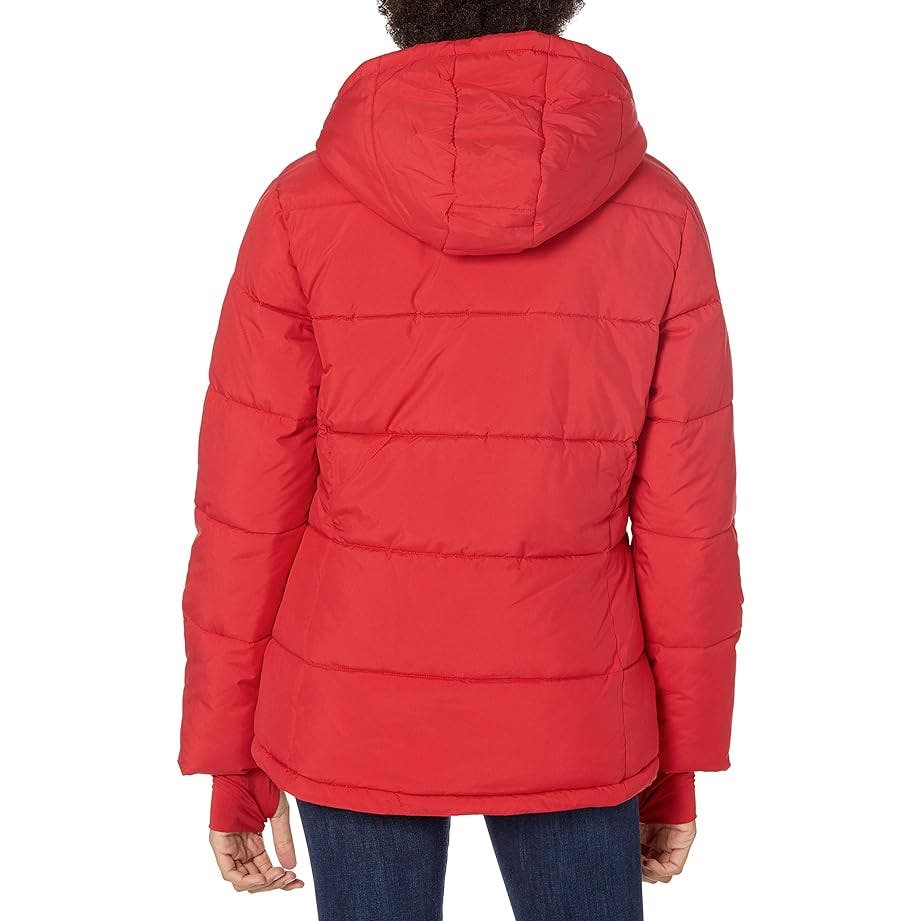 Women's Heavyweight Long-Sleeve Hooded Puffer Coat, Poppy Red, Medium