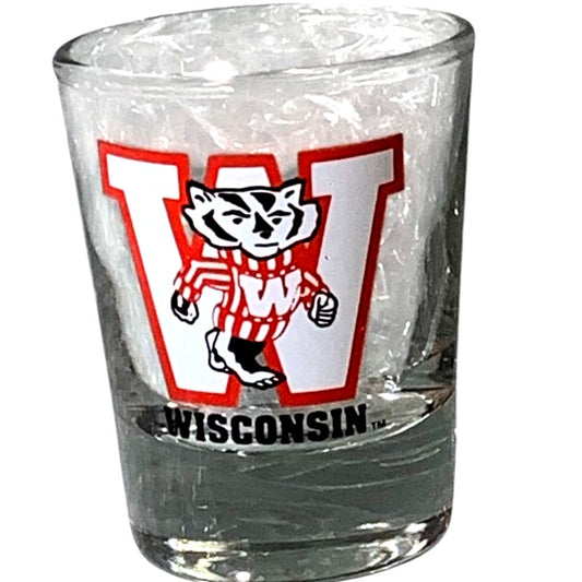 Vintage 1990 Big 10 (11) NCAA WISCONSIN Badgers Shot Glass, 2"D x 2-1/2"H