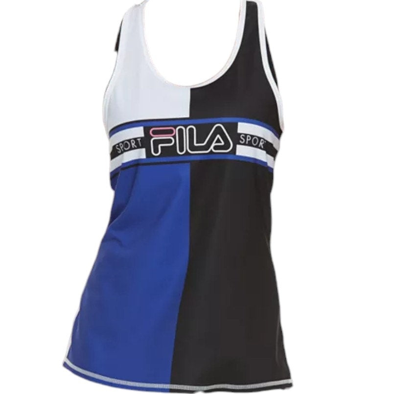 FILA SPORT® Color Block Graphic Racerback Tank, Black Royal Blue White, XS (2)