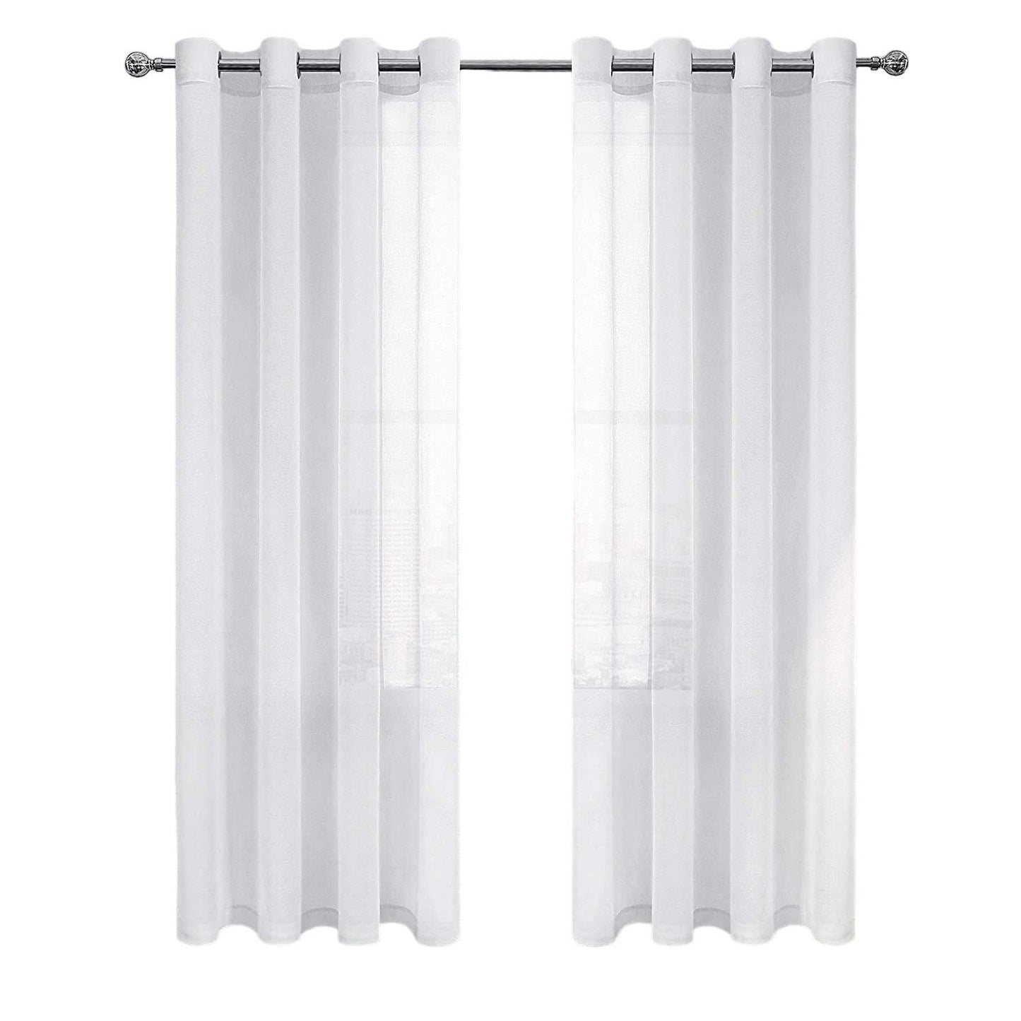 DWCN White Sheer, Linen-Look Grommet Curtains, Set of 2 Panels, Each 52" x 90"