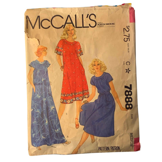 McCalls 7888 Muu Muu Tent Dress Pattern Vintage 1982 Sewing Pattern, MEDIUM