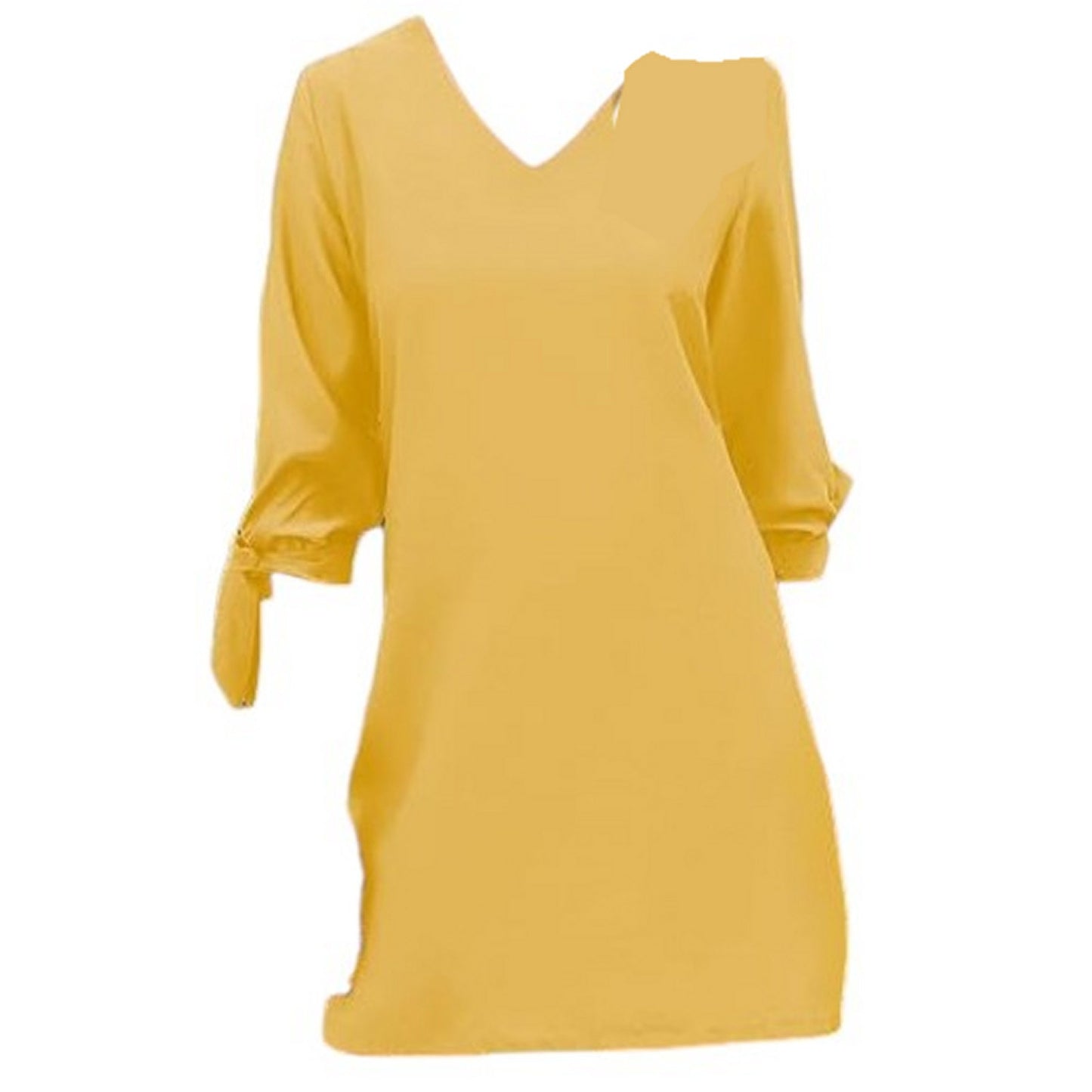 BELONGSCI Dress, Sweet & Cute, V-Neck Self Tie 3/4 Sleeve Casual Shift Dress, M