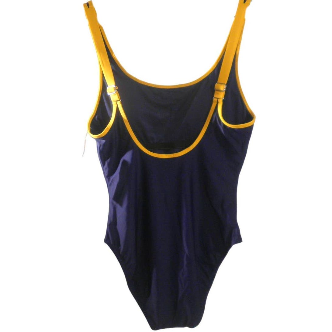 Nautica One Piece Bathing Suit, Navy/Yellow Binding Mio Tummy Control, XL 36C/D