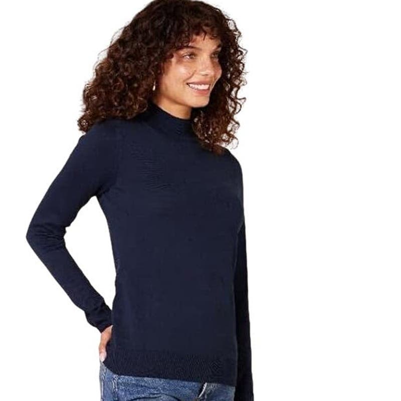 Women's Lightweight Mockneck Sweater, Black, Small (Cotton, Modal, Poly)