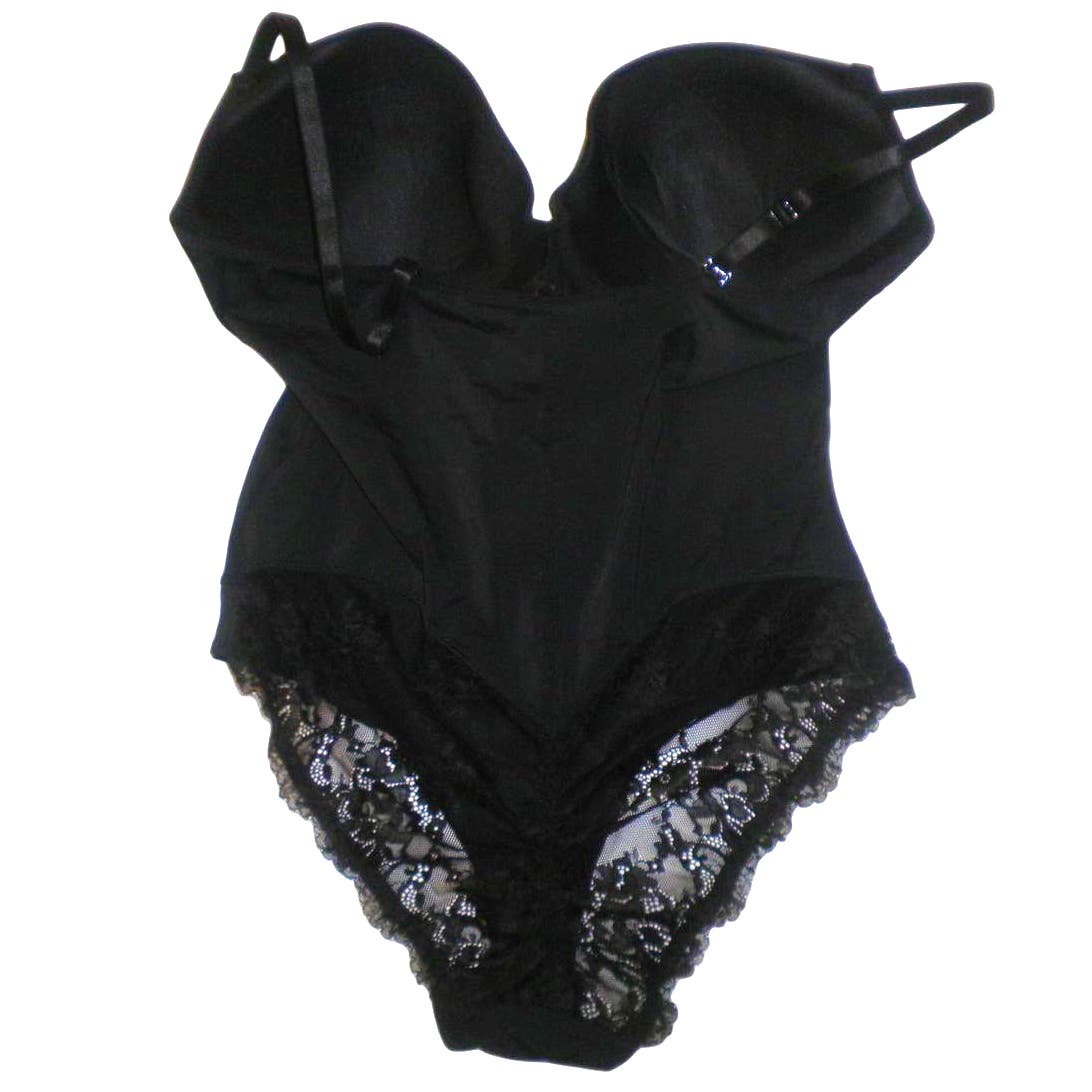 ALINBAIST Lace Bodysuit Shapewear With Built-In Bra, V-neck Top Black XXXL