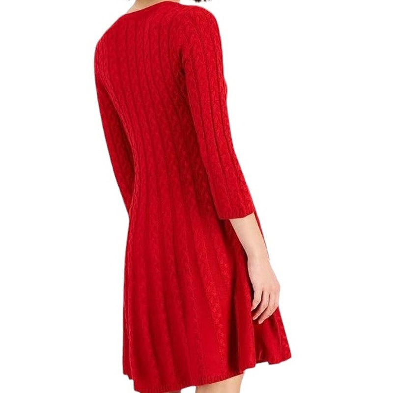 Jessica Howard Women's Cable Knit Mini Sweater Dress, Dark Pink (Red), SM (4-6)