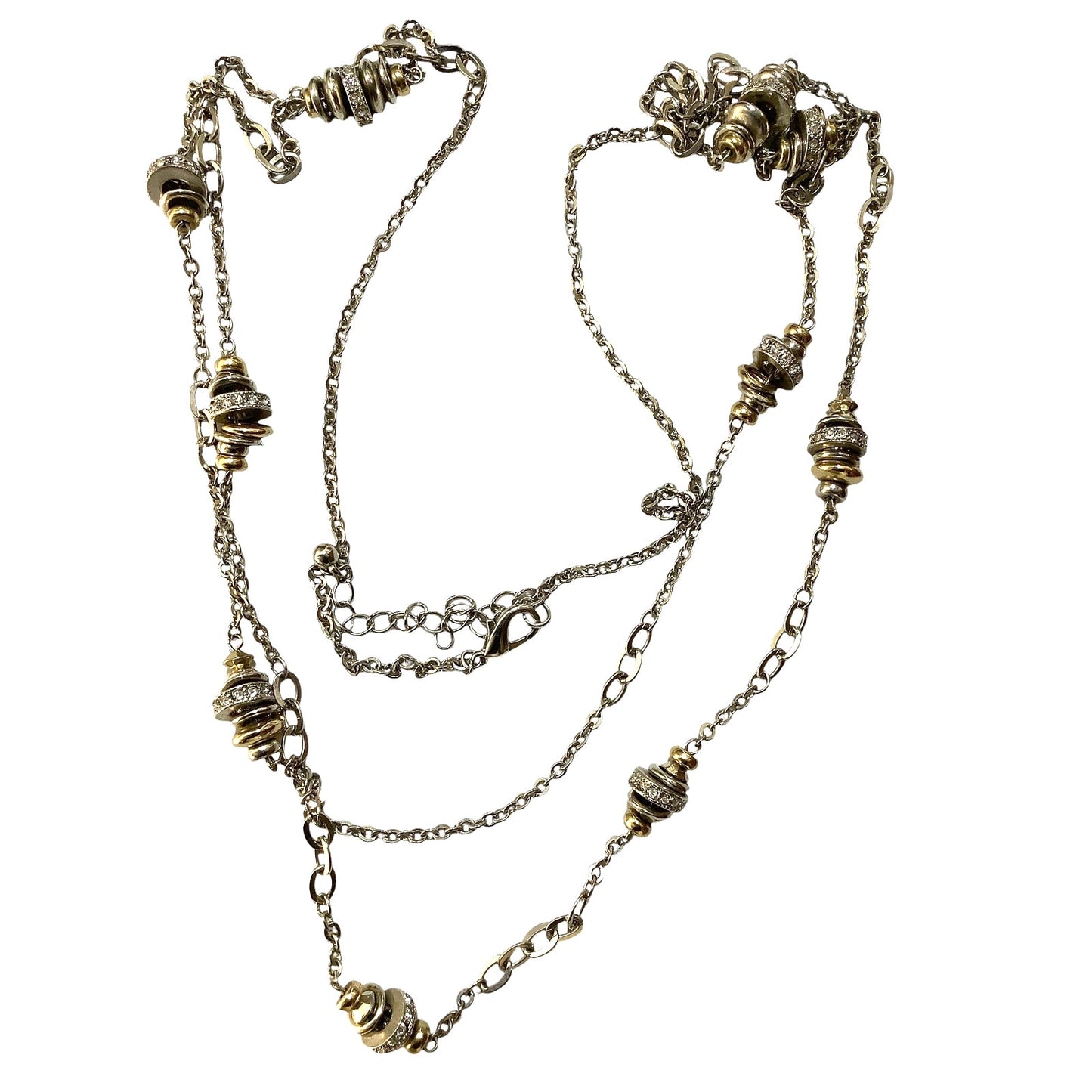 Elegant Loft Necklace Double Strand, Multi-Layer, Silver & Gold With Rhinestones