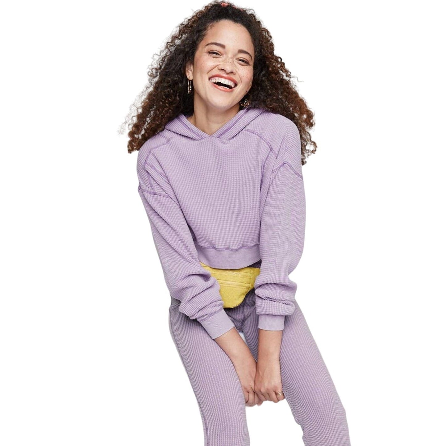 Wild Fable Women's Cropped Waffle Hoodie, Medium, Purple - Free Shipping