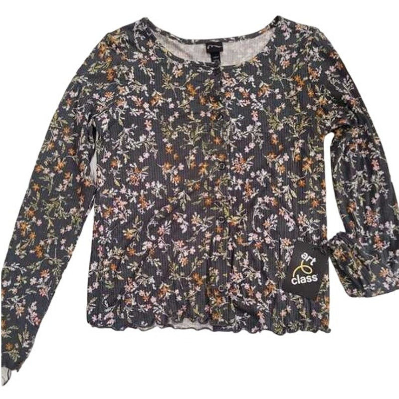 Girls' Knit Cardigan, Black Floral, Size Large (10/12)  - Art Cass -Free Ship