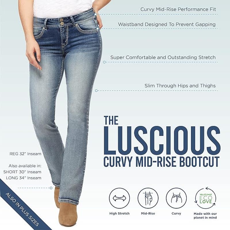 Luscious Curvy  Bootcut Mid-Rise Insta Stretch Plus Jeans, Camille, 24 Plus