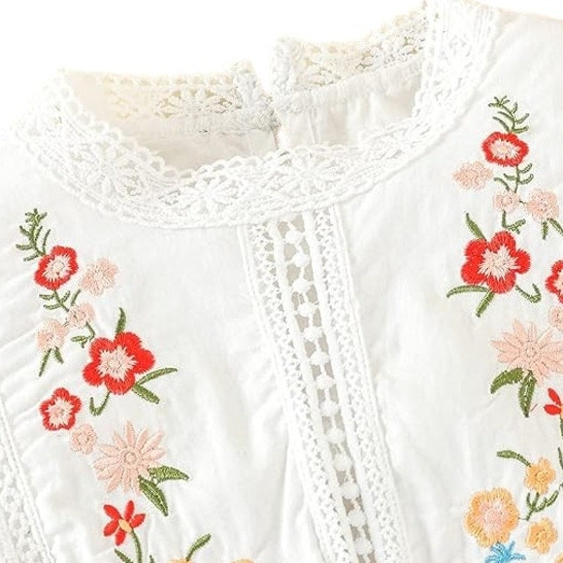 Floerns Girl's Floral Embroidery Guipure Lace Mock Neck Sleeveless Blouse Top50