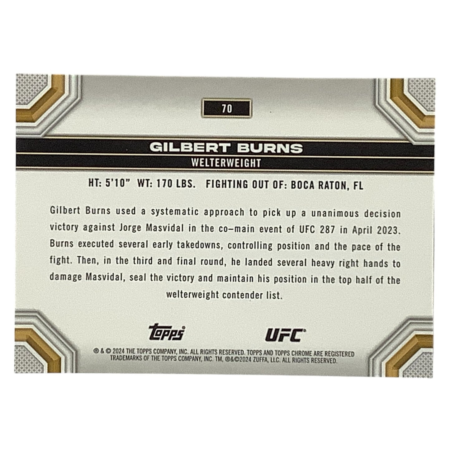 Gilbert Burns, Welterweight, UFC Card 70, 2024 Topps Chrome UFC, NM+