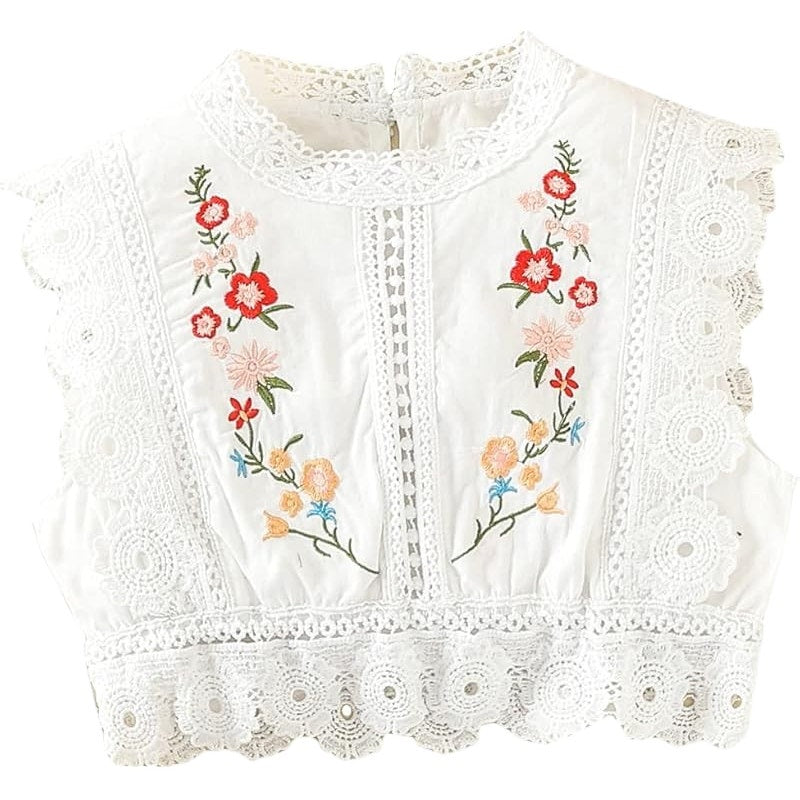 Floerns Girl's Floral Embroidery Guipure Lace Mock Neck Sleeveless Blouse Top50