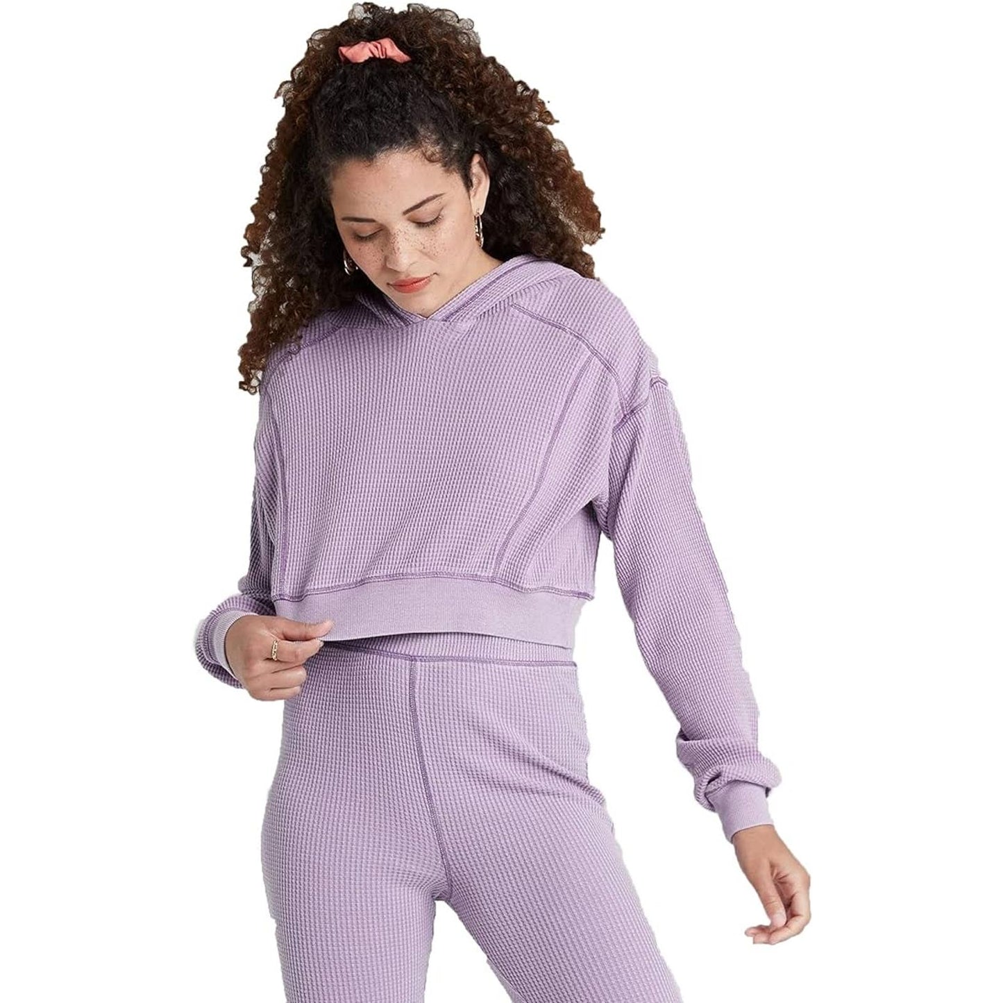 Wild Fable Women's Cropped Waffle Hoodie, Medium, Purple - Free Shipping