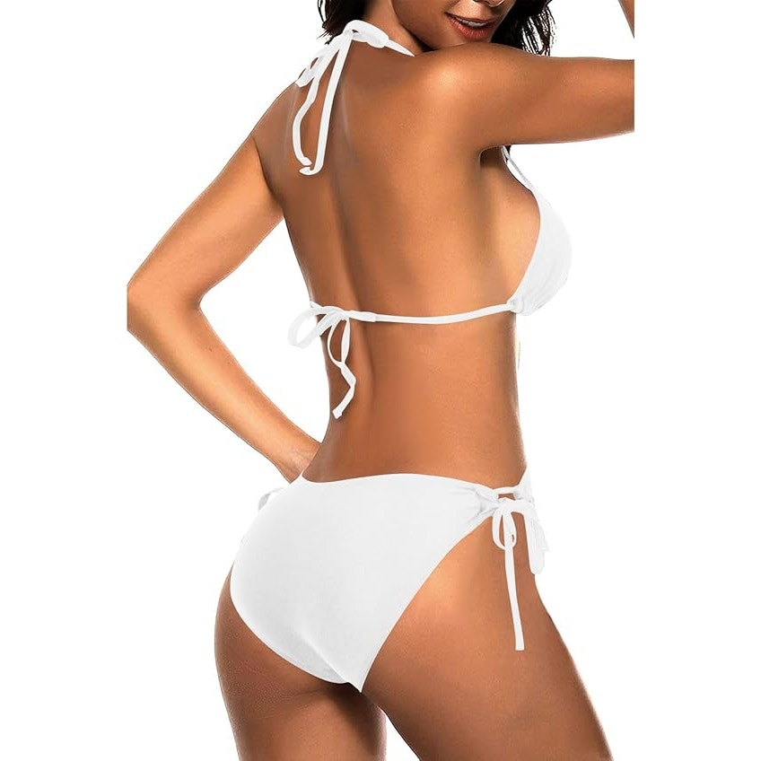 Tempt Me Women White Triangle Halter Two Piece Sexy String Tie Side, L (12-14)