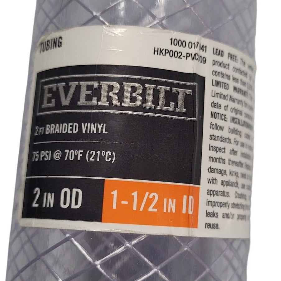 Everbilt 2 in. O.D. x 1-1/2 in. I.D. x 24 in. Clear PVC Braided Vinyl Tube