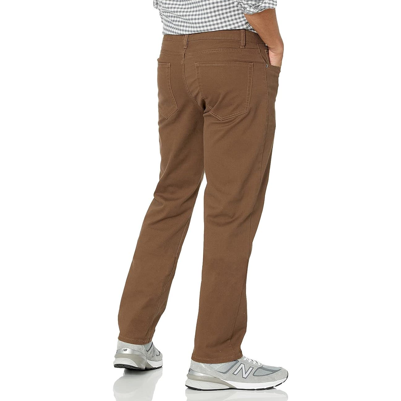 Mens Straight-Fit 5-Pocket Stretch Twill Pant, Brown, 34W x 28L, Cotton/Spandex