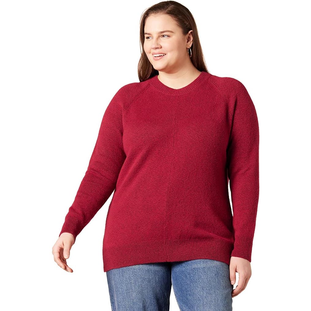 Women's Classic-Fit Soft Touch Long-Sleeve Crewneck Sweater, Small, Dark Red