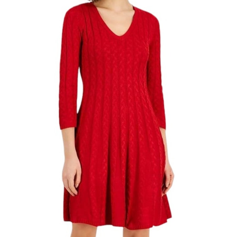 Jessica Howard Women's Cable Knit Mini Sweater Dress, Dark Pink (Red), SM (4-6)