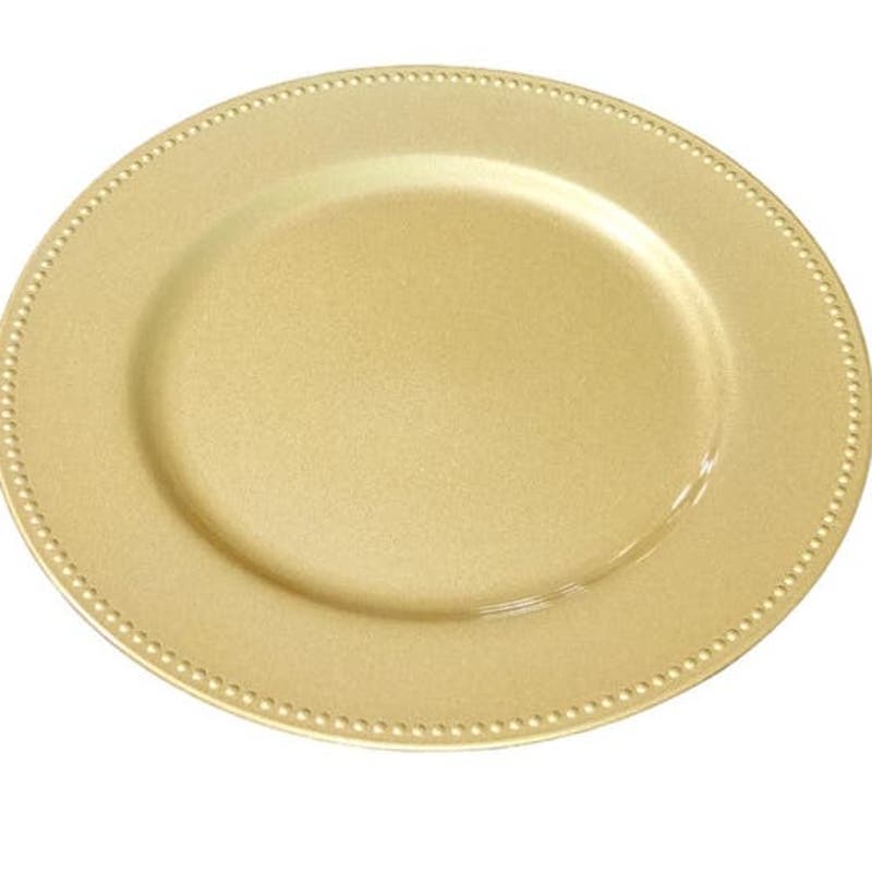 5 Ct. 13" Gold Charger Plates for Dinner Plates, Plastic Beaded Plate Chargers