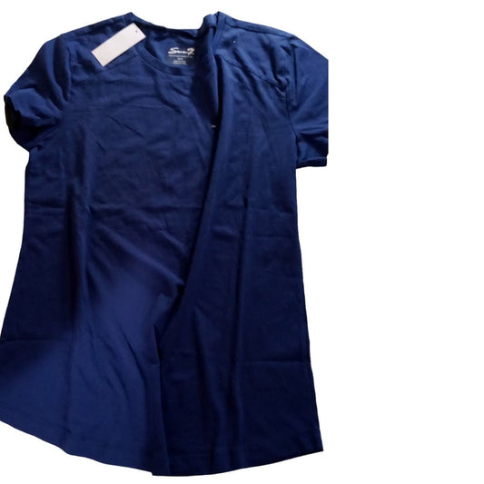 Seven7 Women Large Cotton Crew Neck Short Sleeve T-Shirt (Navy Blue)