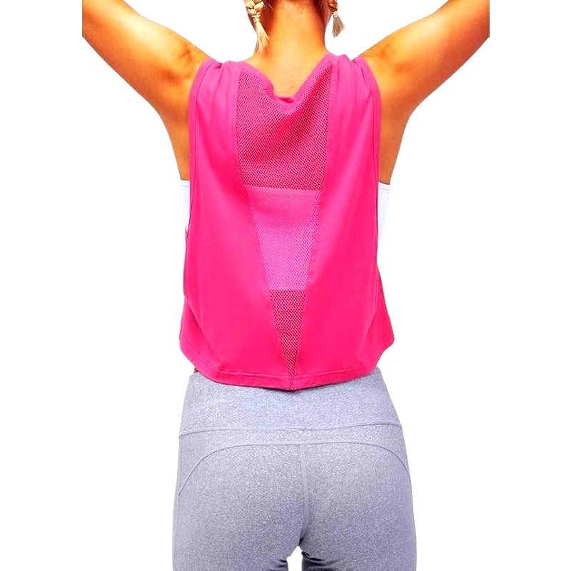 Mippo Mesh Back Workout Crop Tops Loose Fit Running Tank Tops, Fuchsia, XL