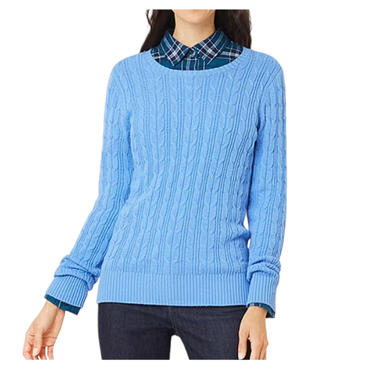 St. John's Bay Women's Crew Neck Long Sleeve Pullover Sweater, Blue, L (12-14)