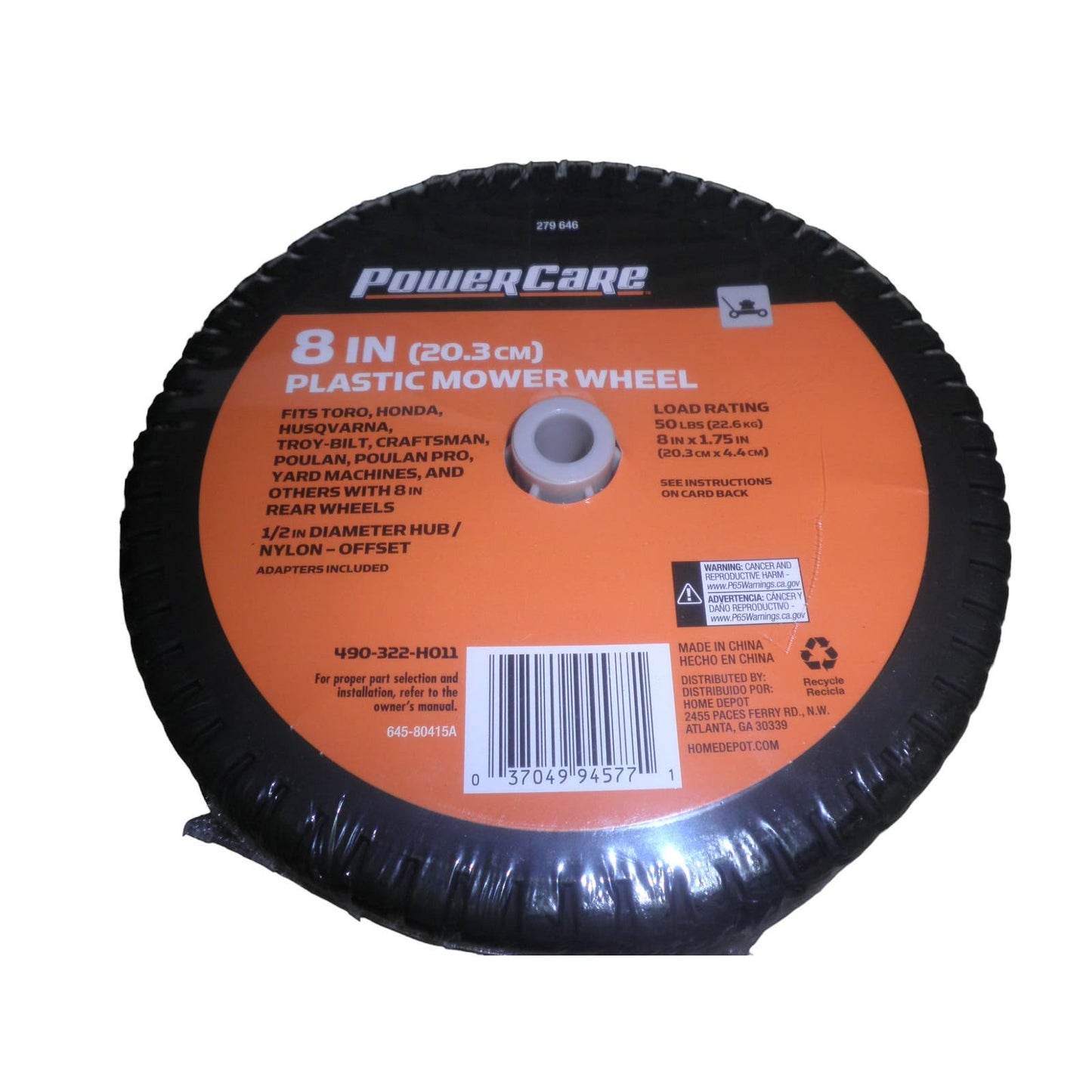 2-PK Powercare 8 in. x 175 in. Universal Plastic Wheel Set for Lawn Mowers