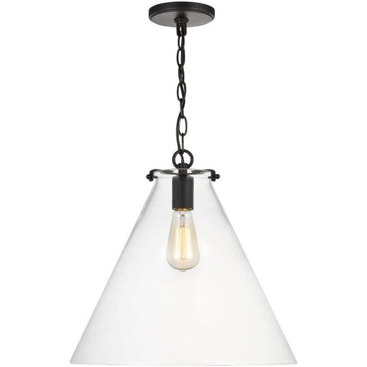 Kate-1 Light Cone Pendant-16 Inch wide by 15.38 Inch high-Midnight Black Finish-LED Lamping Type -Traditional Installation, NIB