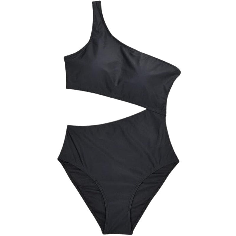 Yonique One Piece Bathing Suit One Shoulder Swimsuit Cutout Monokini Black S