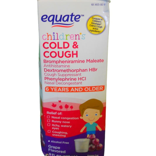 Equate Children's Cold & Cough Grape Flavor 8 Oz, Antihistamine, Cough, Deconges