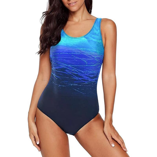 One-Piece Swimsuit Criss Cross Back Cheeky Push Up Sports Monokini, Blue, M