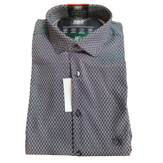 J. Ferrar 360 Stretch L/S Dress Shirt, Black Circle Geo, M (15-15.5, 32-33)