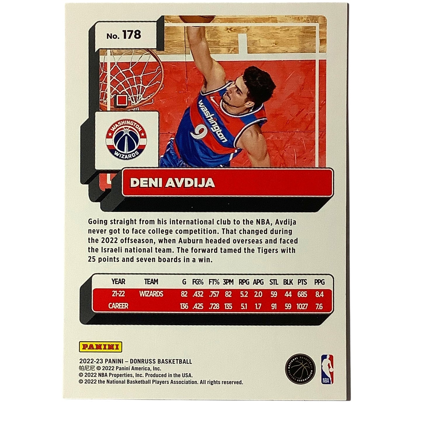 Deni Avoija, Card #178, Washington Wizards, 2022-23 NBA Panini Donruss