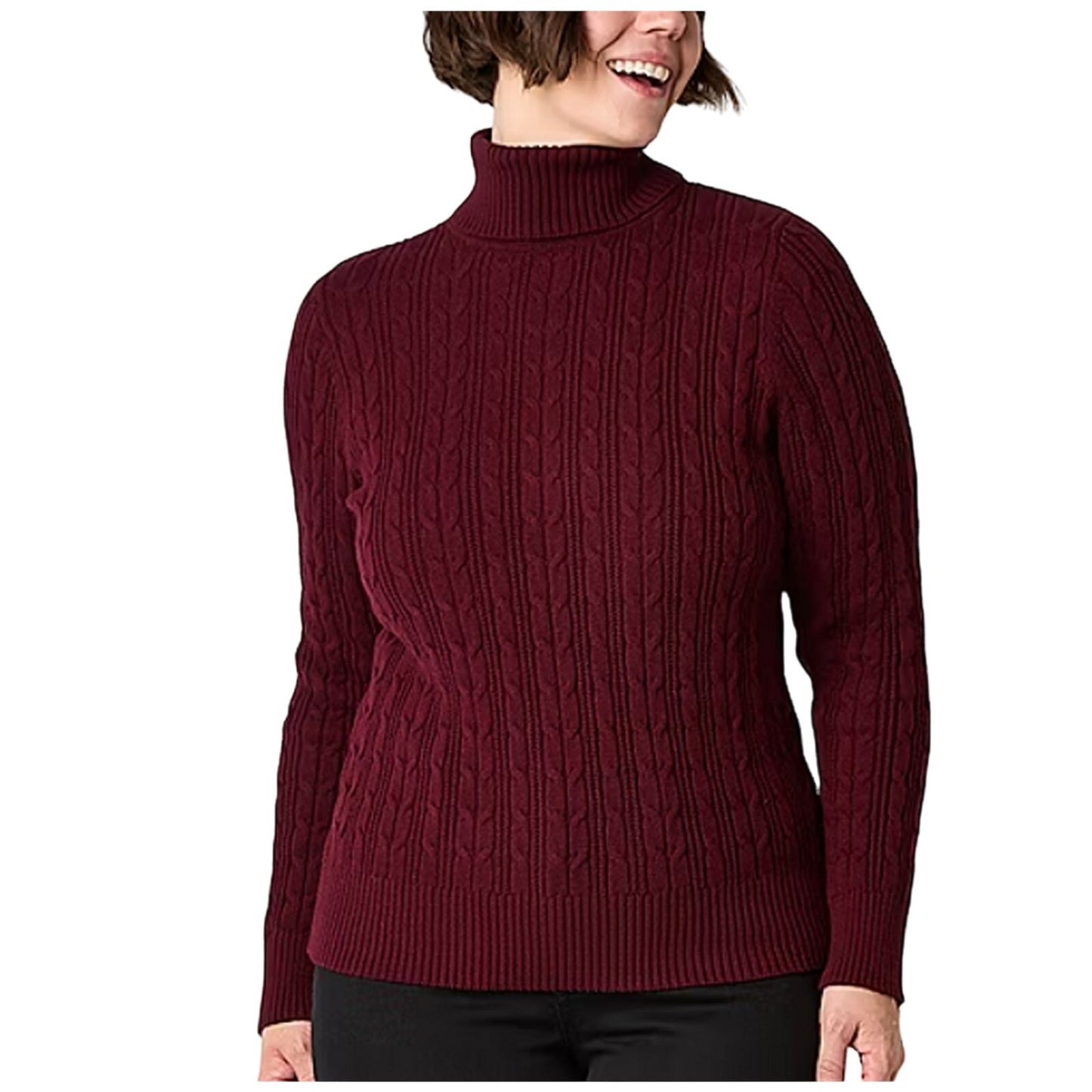 St. John's Bay Women's Turtleneck Long Sleeve Pullover Sweater, Deep Ruby, MT