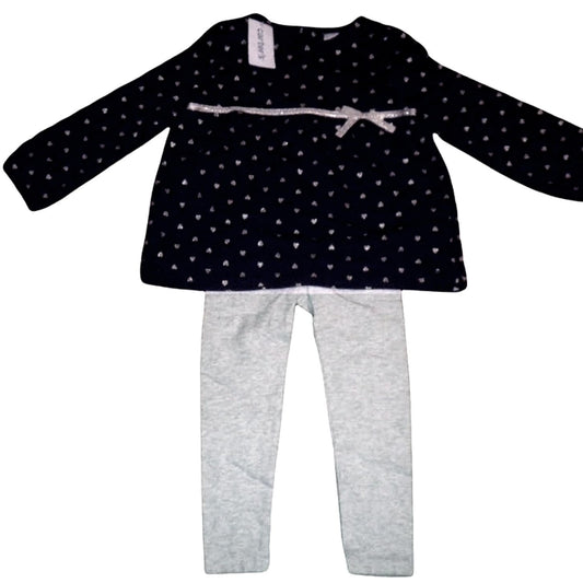 4T Carter's 2-Piece Blue Fleece Top w/ Gold Hearts w/ Gray Leggings