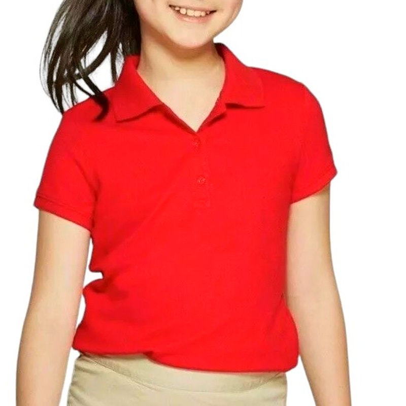 Girls' Short Sleeve Interlock Polo Shirt - Cat & Jack™ Red Small (6/6X/7)