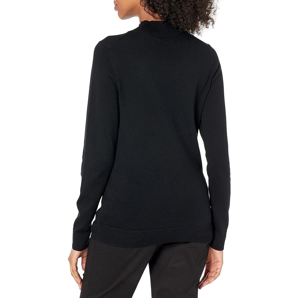 Women's Lightweight Mockneck Sweater, Black, Small (Cotton, Modal, Poly)
