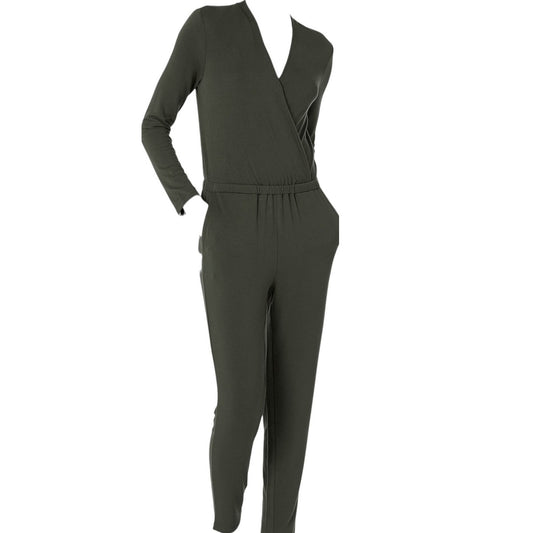 Daily Ritual Supersoft Terry Long-Sleeve V-Neck Wrap Jumpsuit, Black, S