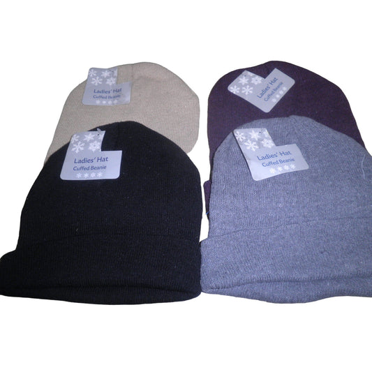 4-PK Old east Main Co., Ladies, One-Size, Cuffed Beanie Caps, Blended Materials