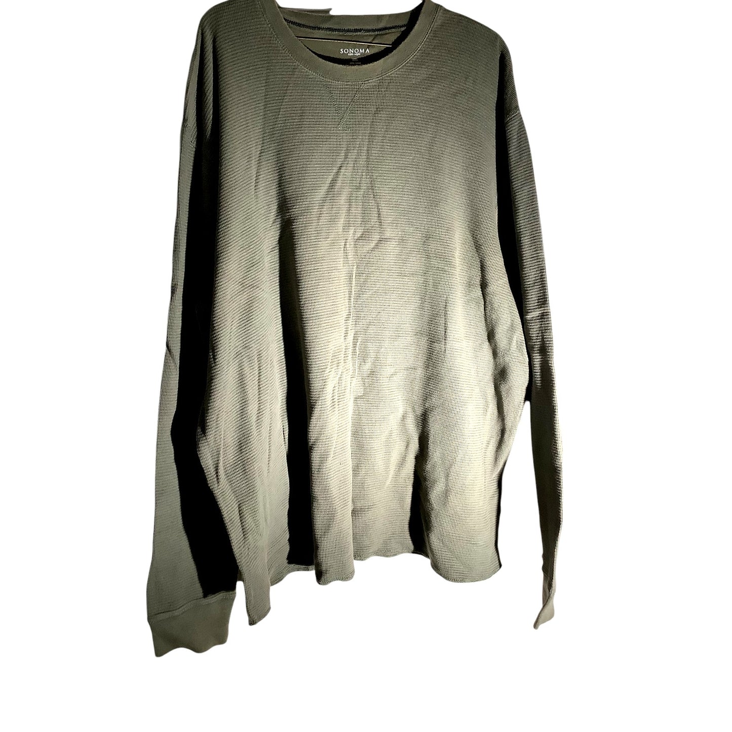 Sonoma Men's Long Sleeve Shirt, XXL, Crew Neck, Olive Drab Green, 47-51" Chest