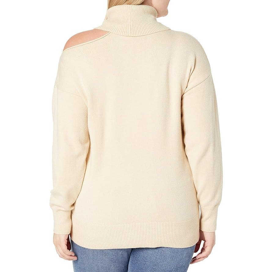 Women's Josephine Long Sleeve Cutout Loose Turtlenck Sweater , Crème Brulee, L