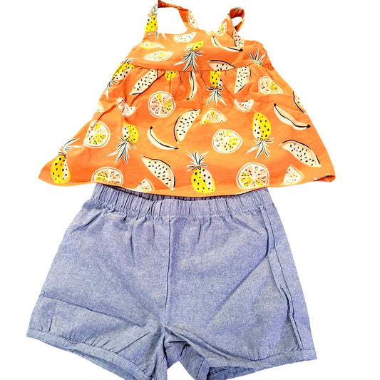 Carter's Toddler Girls Fruit Tank and Chambray Shorts, 2 Piece Set, 5T, 5A