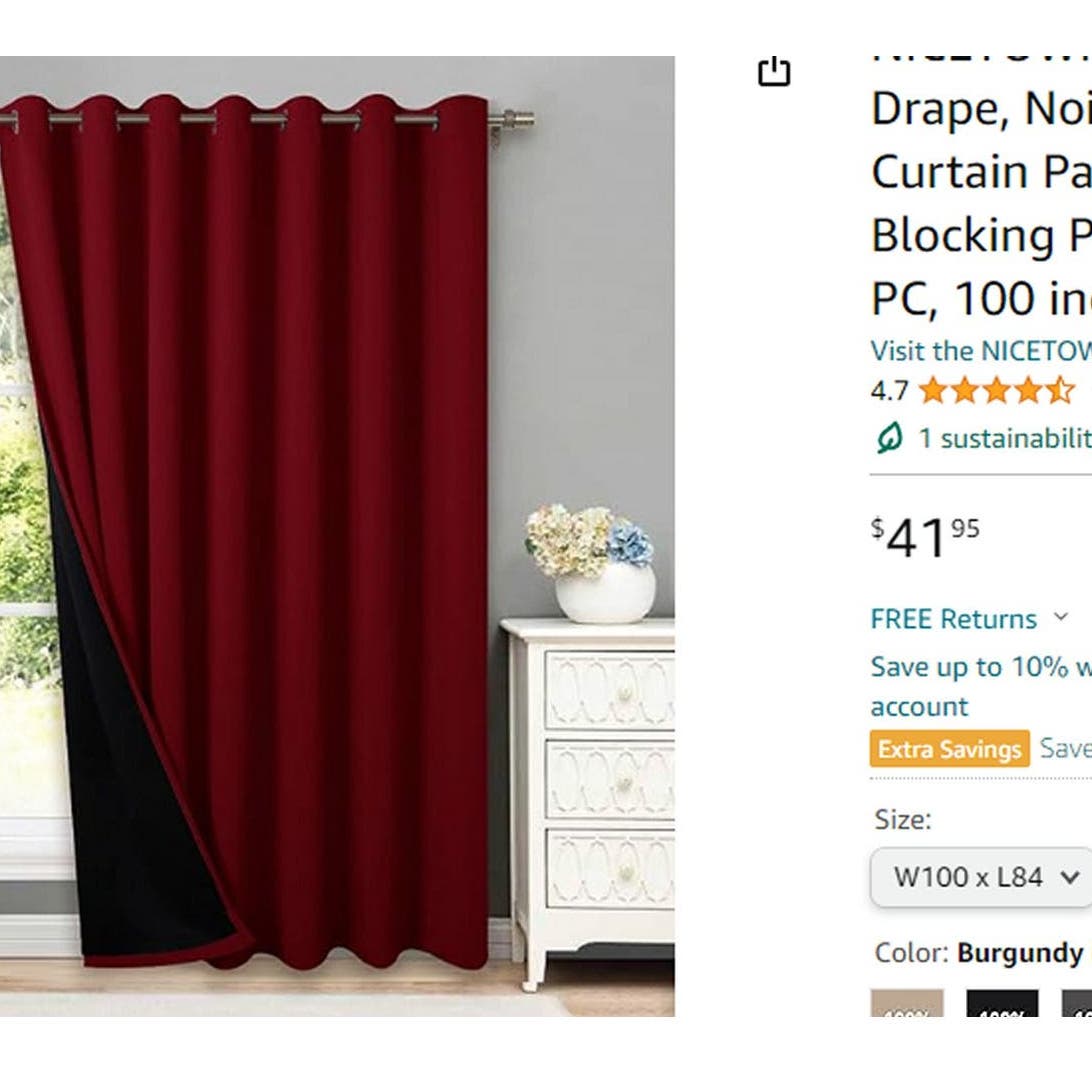 Thermal Insulated 100% Blackout Drape, 1 Panel, 100"W x 84"L, Large Window/Patio