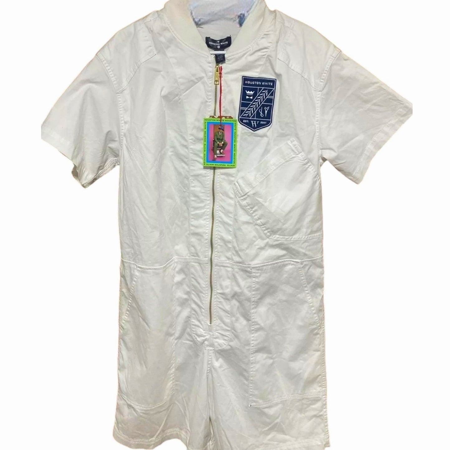 Houston White Adult Short Sleeve Flight Suit,. Romper / Jumpsuit - White, Medium